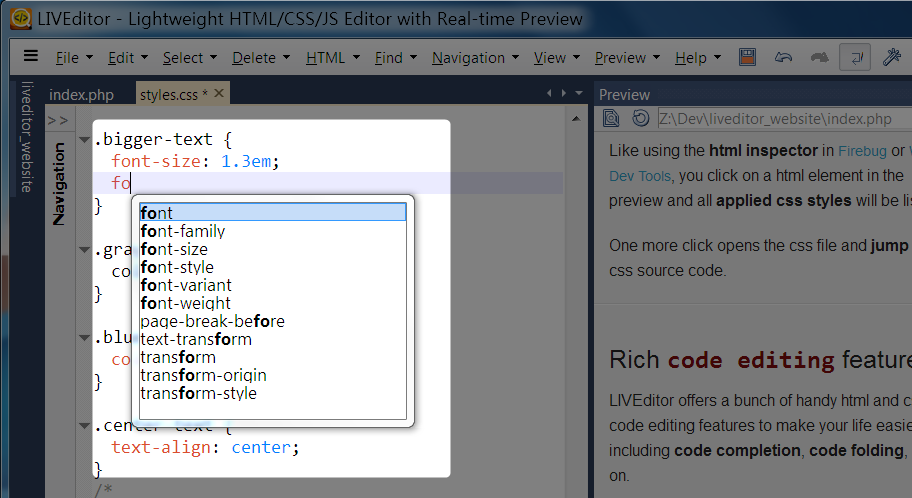 css code-complete in LIVEditor