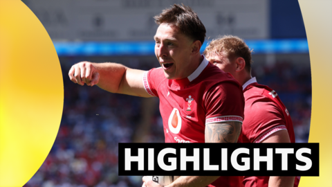 Wales' Josh Adams celebrates