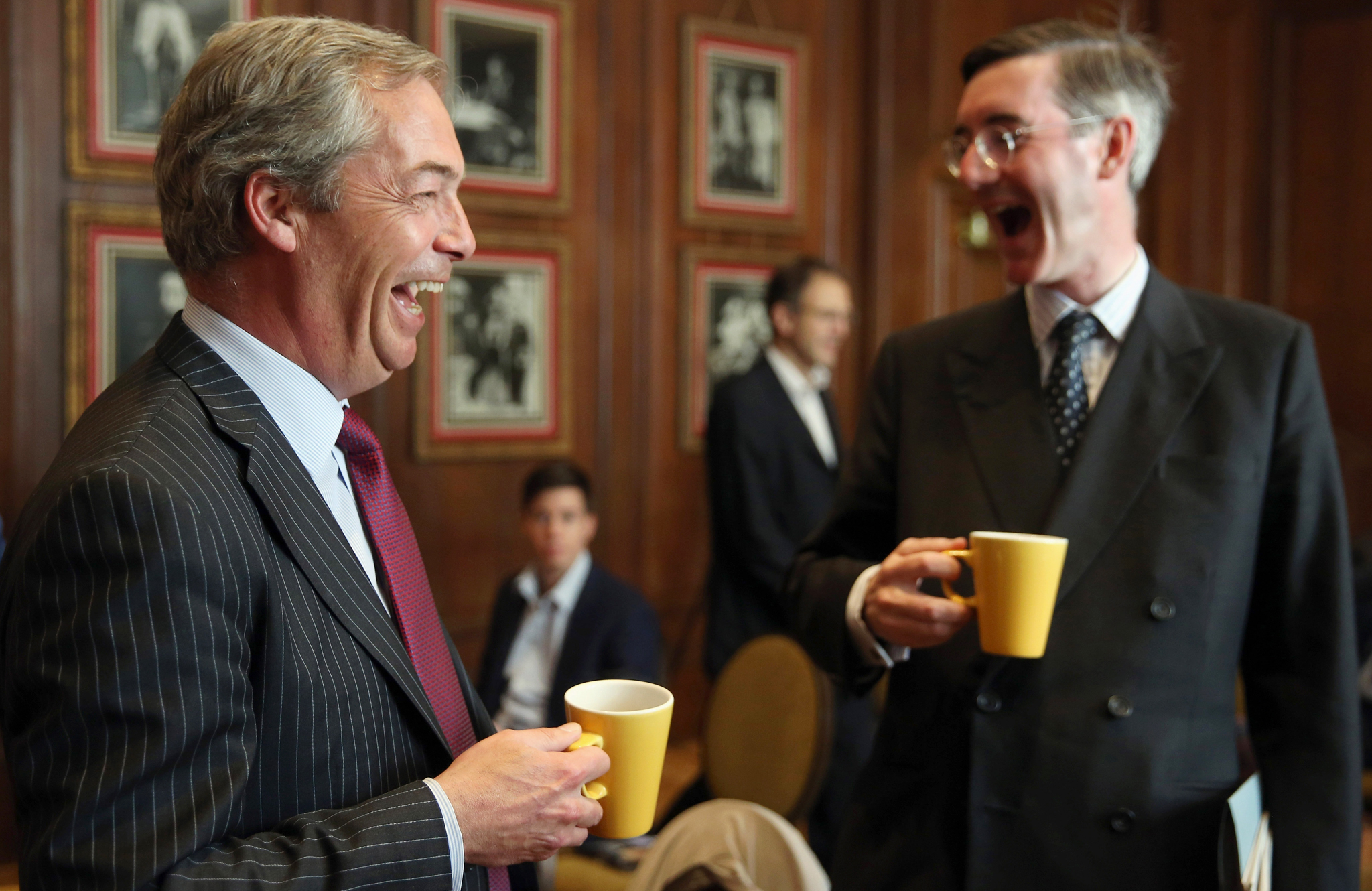 LONDON, ENGLAND - MAY 17: UKIP leader Nigel Farage and Jacob Rees-Mogg MP speak ahead of the Bruges Group press conference on May 17, 2016 in London, England. The event focused on the issues surrounding the European Arrest Warrant and how Britain would be, in the opinion of the speakers, better placed outside of the European Union. (Photo by Dan Kitwood/Getty Images)