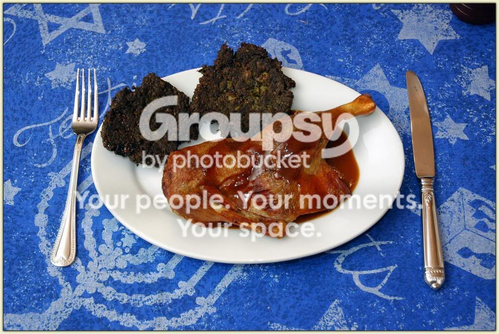 Roast Duck with Spinach Latkes
