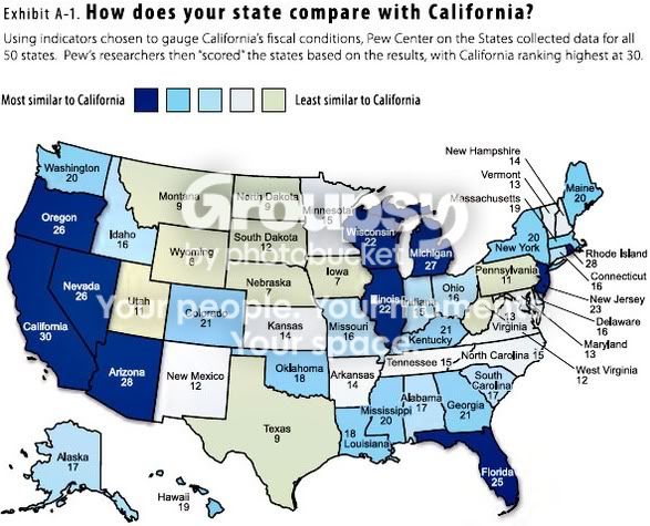 map of states similar to california
