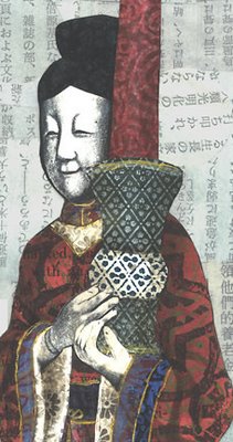 hand painted paper collage by Robin Atkins, bead artist