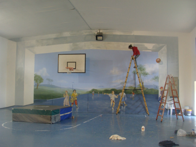 a mural painted with a ladder