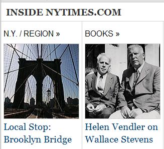 Inside NY Times 8/23/09-- images of Brooklyn Bridge, poets Frost and Stevens