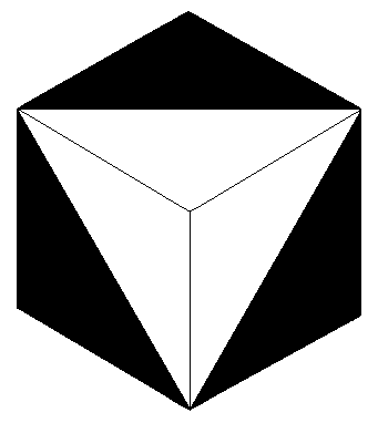 Equilateral triangle on a cube, each side's length equal to the square root of two