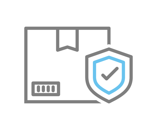 Icon to represent supply chain with a blue shield and grey tick
