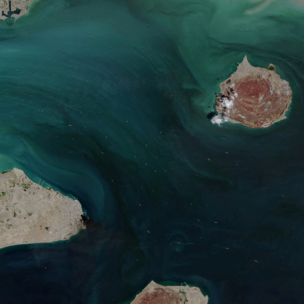 A satellite image shows ship movement in the Strait of Hormuz on April 2, 2026.