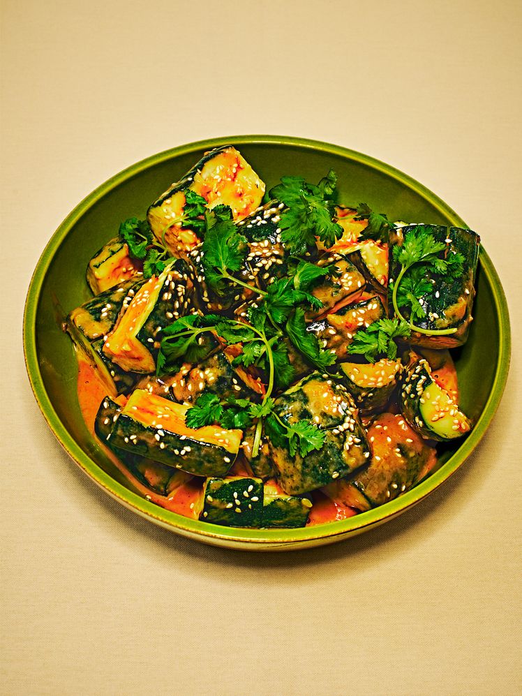 Smashed Zucchini With Tahini-Ginger Dressing
