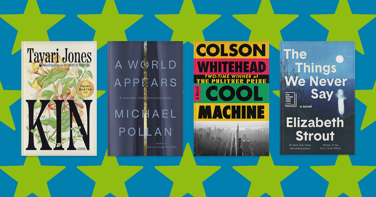 Four book covers; Kin, A World Appears, Cool Machine, The Things We Never Say