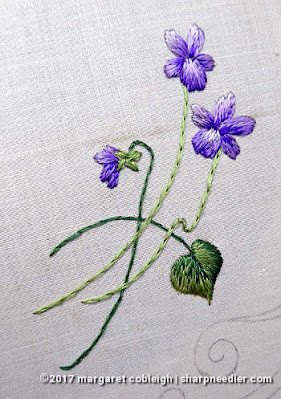 Society Silk Embroidered Violets Motif Society Silk Violets: one of the violets from an antique stamped embroidery