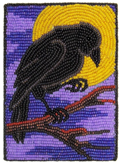 "Raven Moon" bead embroidery by Robin Atkins beading in a circle, by Robin Atkins