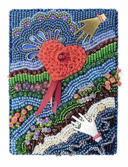bead embroidery by Robin Atkins, "Friends" ATC