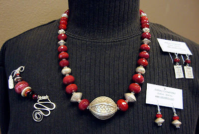 bead jewelry by Robin Atkins, man-made ruby set