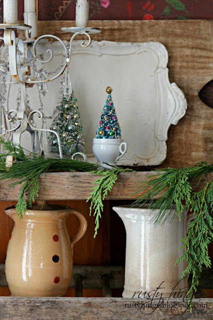 Rusty Hinge 2015 Rustic Meets Refined Christmas Home Tour Antique French ironstone Christmas vignette