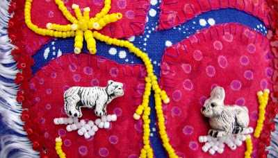 bead journal project, robin atkins, bead embroidery, heat gone haywire, totem animals detail