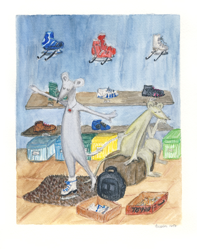 mice buying skates Mum and Dad in a sports shop