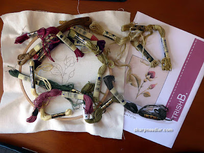 Preparing to Embroider Burgundy Rosebuds (by Trish Burr): Project threads