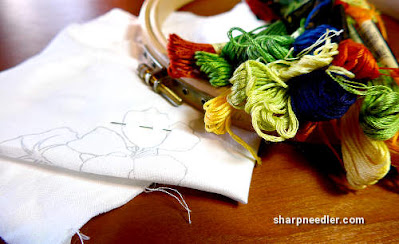 Gathering Supplies to Embroider Nasturtiums Catherine Laurencon Capucines (Inspirations): getting ready to embroider some nasturtiums