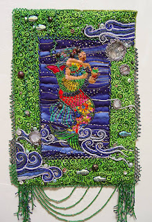 bead embellished quilt by Thom Atkins, Laurel's Mermaid