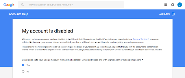 Gmail account disabled form gmail account disabled