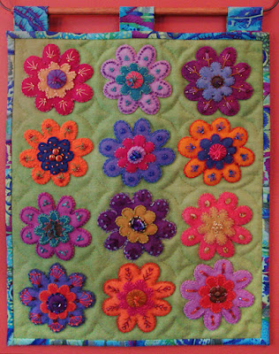 Bodacious Blooms, a wall quilt by Nancy Anders, embroidery on wool applique Bodacious Blooms, a wall quilt by Nancy Anders, embroidery on wool applique