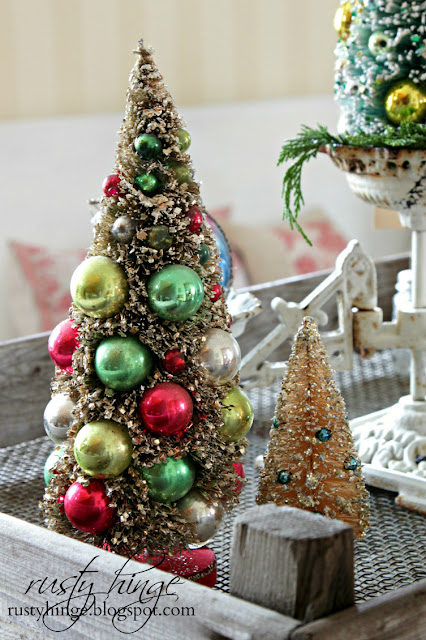 Rusty Hinge 2015 Rustic Meets Refined Christmas Home Tour Vintage bottle brush trees