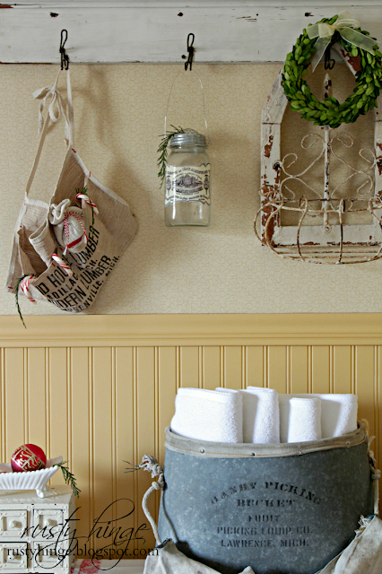 Rusty Hinge 2015 Rustic Meets Refined Christmas Home Tour Rusty Hinge Christmas bathroom vignette
