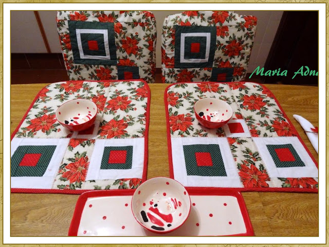 Conjunto natalino para mesa com trabalho de patchwork Noelle Natal, Conjuunto natalino patchwork Noelle, Conjunto natalino, Decoração Natal, Capas para cadeiras, Jogos Americanos, Patchwork, Patchwork natal, Maria Adna Ateliê, Patchwork publicado revista, Natal publicado revista, Maria Adna