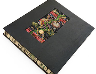 improvisational bead embroidery by Robin Atkins, hand-made book, Money Madness, cover