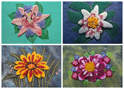 bead journal project, beaded flower pins by Jean U