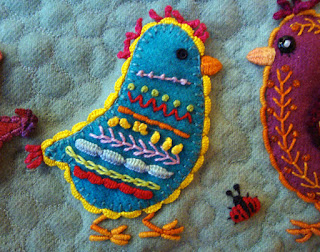 Chickadees, a wall quilt by Carrie Unick, detail Chickadees, a wall quilt by Carrie Unick, detail