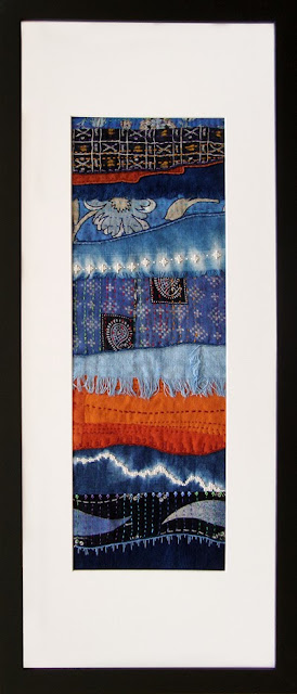 Northern Lights bead embroidery indigo-dyed fabrics by Robin Atkins