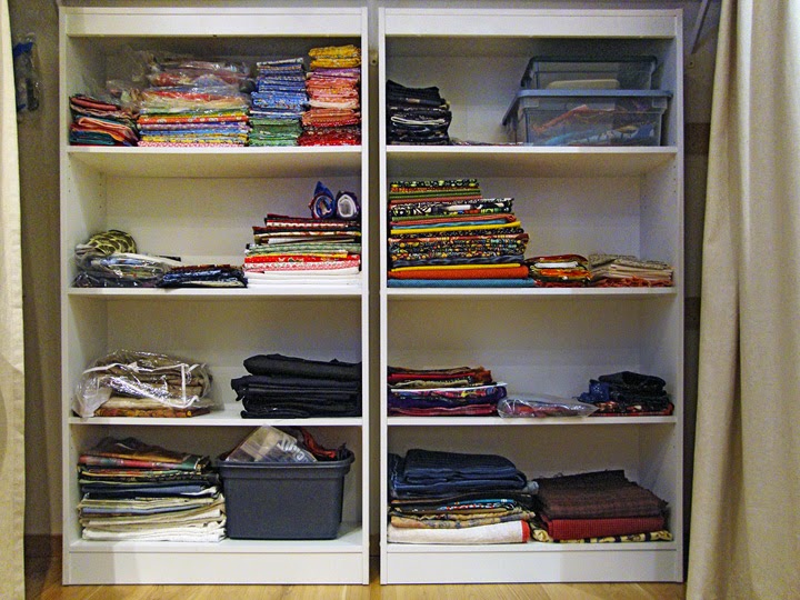 frabric storage system: rear shelf units bolted to back wall of closet frabric storage system: rear shelf units bolted to back wall of closet