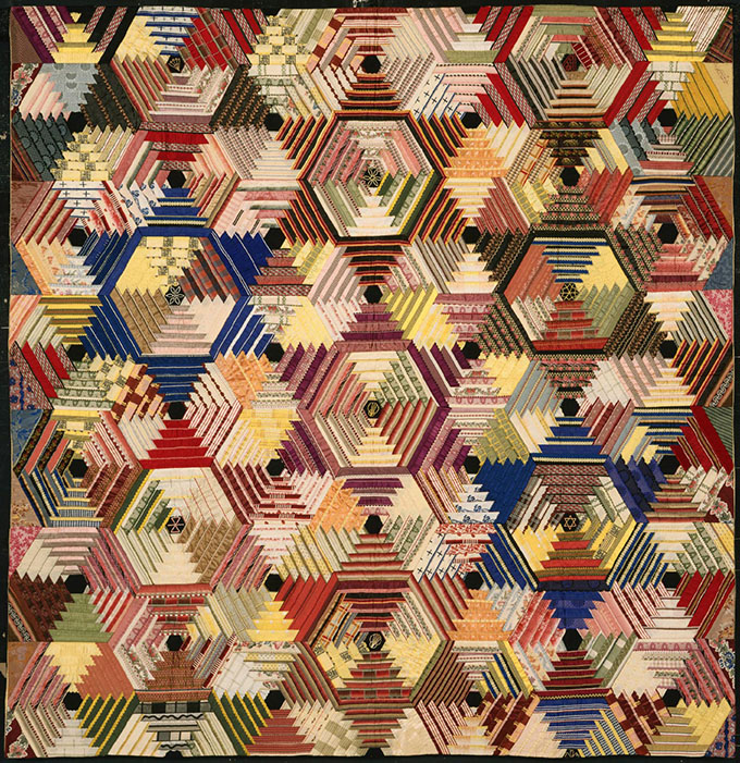 Hexagonal Log Cabin Quilt, Jane Tucker, 1890, Maine