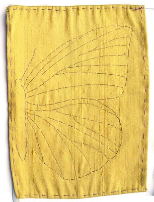 bead journal project, Robin Atkins, basted guides for butterfly wing, front