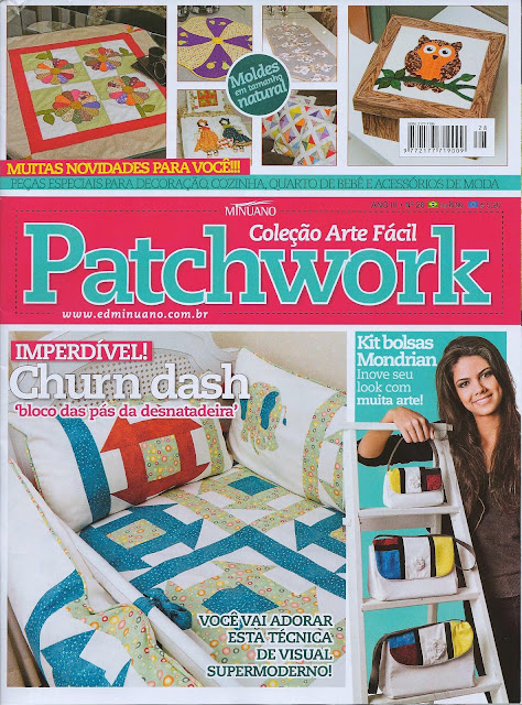Rvista Coleção Arte Fácil - Patchwork nº 28 - Editora Minuano Kit de três bolsas em patchwork Mondrian, Maria Adna Ateliê, Maria Adna, Bolsas Patchwork, Bolsas patchwork publicadas revista