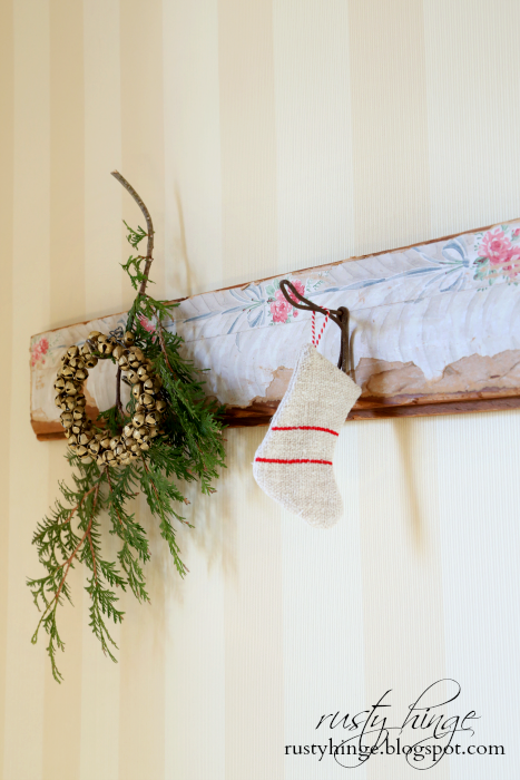 Christmas Home Tour 2016 ~ Rusty Hinge Vintage Coat Rack Hooks Decorated for Christmas