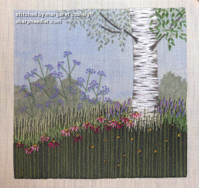 Pink Flowers Under the Silver Birch (designed by Jo Butcher): Adding some Pink Flowers
