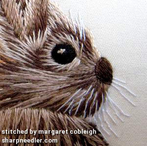 Wild Rabbit: Head Detail Detail of thread painted rabbit (head) from Tanja Berlin's 'Wild Rabbit'