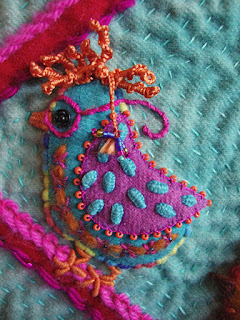 She Has Flown the Coop, a wall quilt by Bunny Starbuck, detail She Has Flown the Coop, a wall quilt by Bunny Starbuck, detail