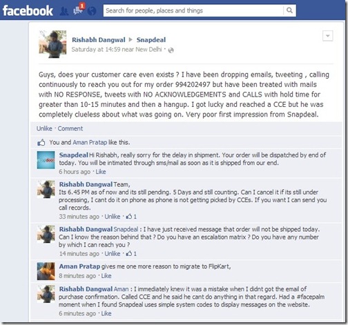 Snapdeal facebook response Snapdeal facebook response