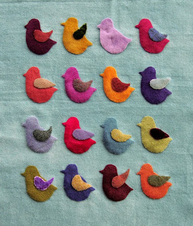 Robin Atkins embroidered, wool applique chicks, layout Robin Atkins embroidered, wool applique chicks, layout