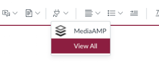 Plug-in menu in Canvas LMS Enhanced RCE Plug-in menu showing MediaAmp and View All in Canvas LMS Enhanced RCE