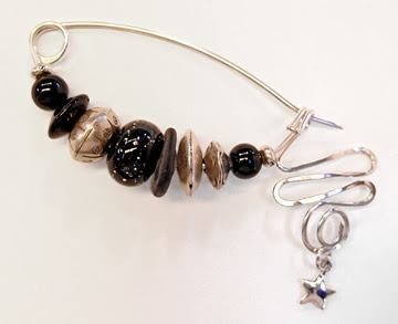 fibula pin by robin atkins, silver black