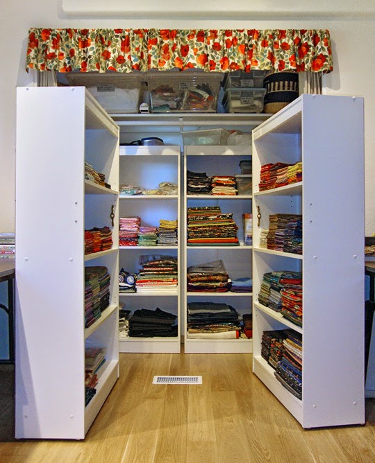 frabric storage system: Front storage units rolled out of closet frabric storage system: Front storage units rolled out of closet
