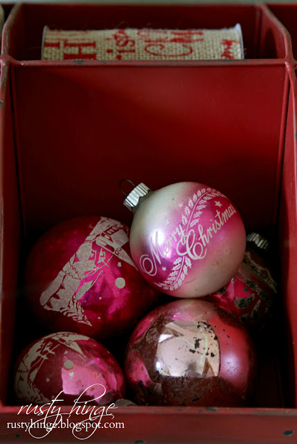 Rusty Hinge 2015 Rustic Meets Refined Christmas Home Tour Collection of vintage pink Shiny Brite ornaments