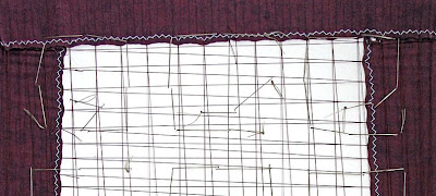 bead embroidery mounted on fabric-covered foamboard, back, detail