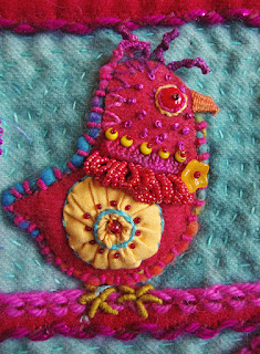 She Has Flown the Coop, a wall quilt by Bunny Starbuck, detail She Has Flown the Coop, a wall quilt by Bunny Starbuck, detail