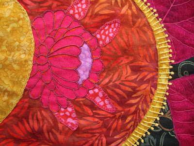 Robin Atkins, "Eclipse", scrappy improv quilt, embroidery embellishment Robin Atkins, "Eclipse", scrappy improv quilt, embroidery embellishment