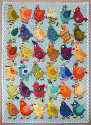 Chicks, a wall quilt by Sue Spargo, embroidery on wool applique Chicks, a wall quilt by Sue Spargo, embroidery on wool applique